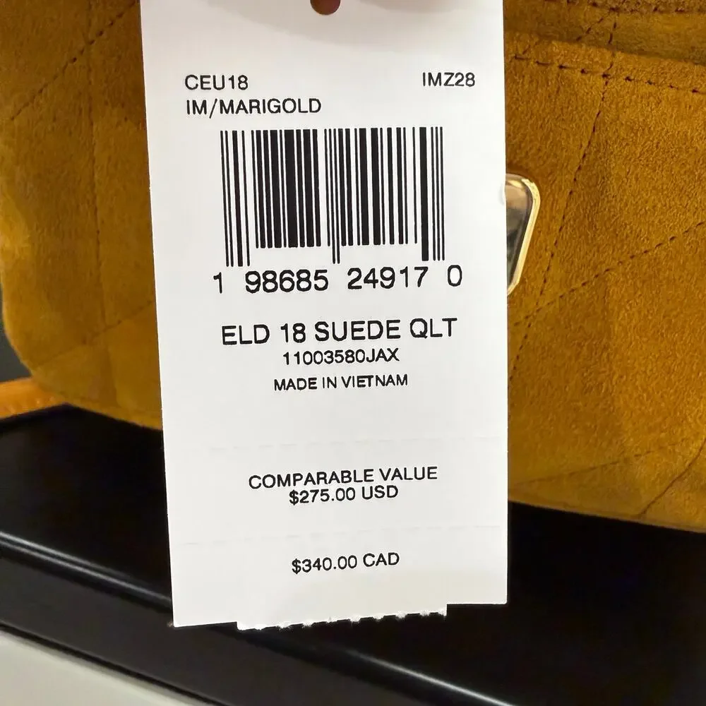 NEW‼️Coach Elodie Crossbody Bag 18 With Quilting CEU18 suede/Gold/Marigold